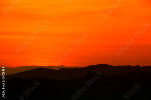 sunset beautiful and silhouette mountain tree colorful landscape in sky twilight time