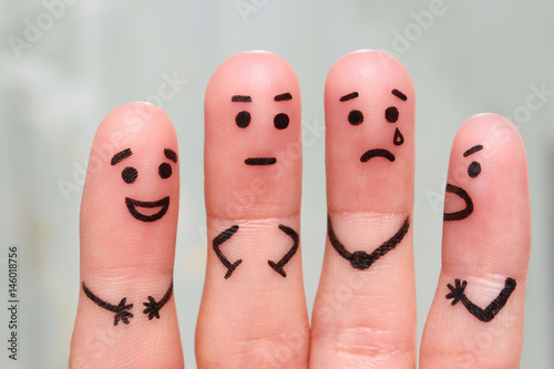 Finger art of people. The concept of a group of people with different personalities. 