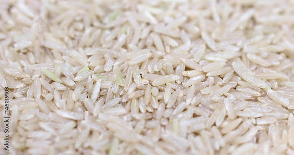 Raw Brown Rice, Rotating Macro Shot Raw Brown Rice, Rotating Macro Shot