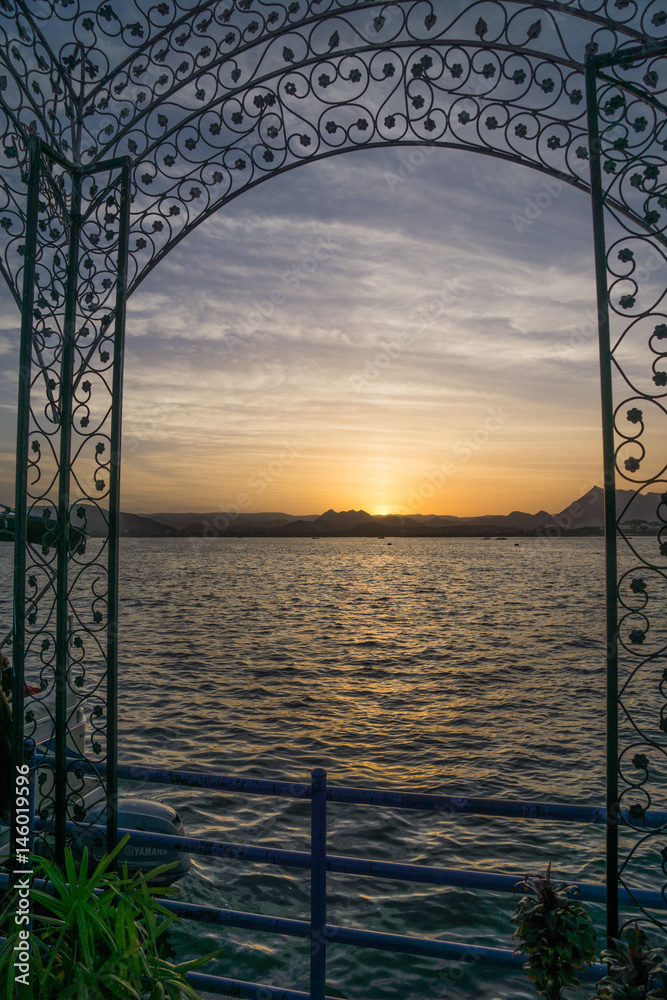 Sunset in the middle of a gate