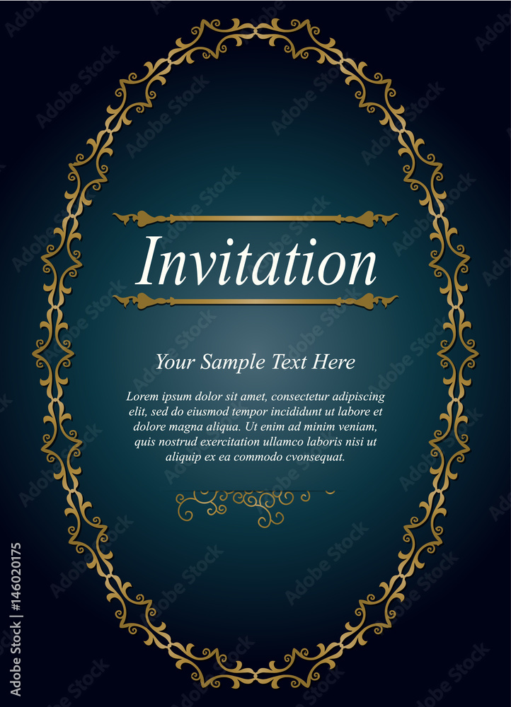 Invitation card, wedding card with ornamental on blue background Invitation card, wedding card with ornamental on blue background