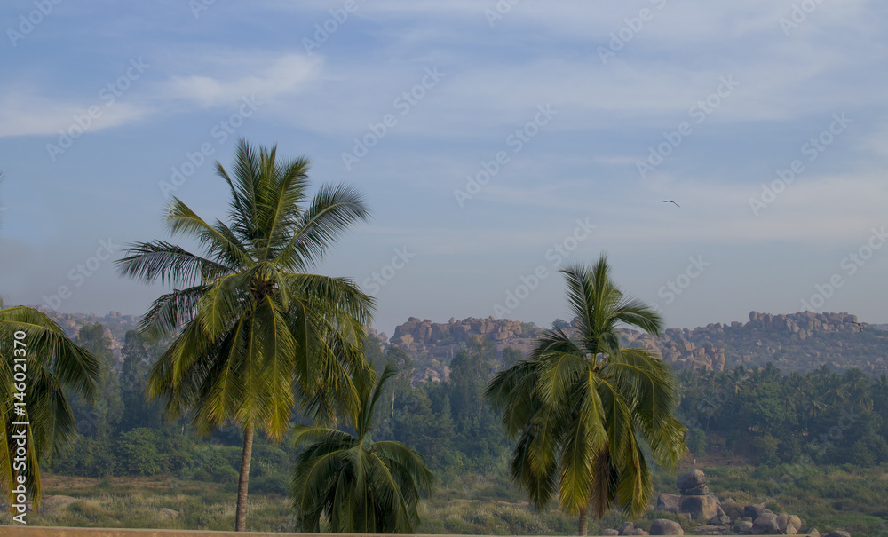 beautiful landscape of the ancient city of Hampi in India
