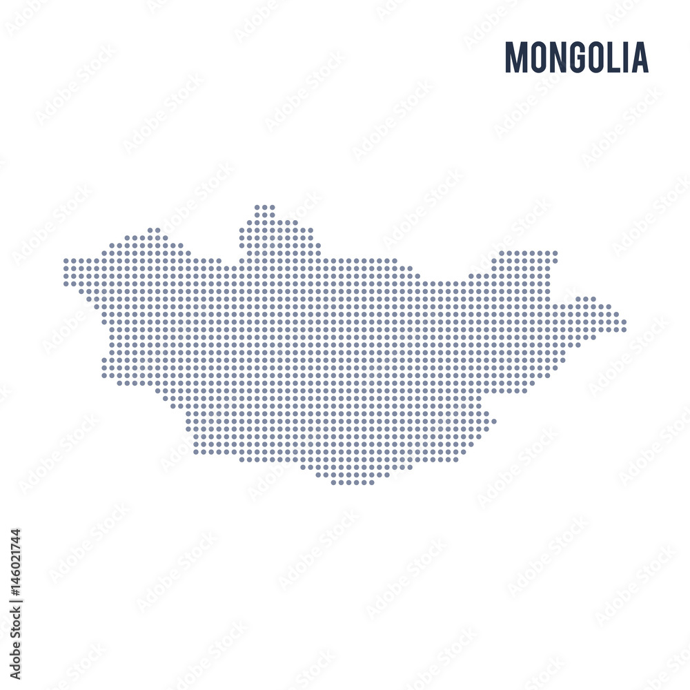 Vector dotted map of Mongolia isolated on white background .