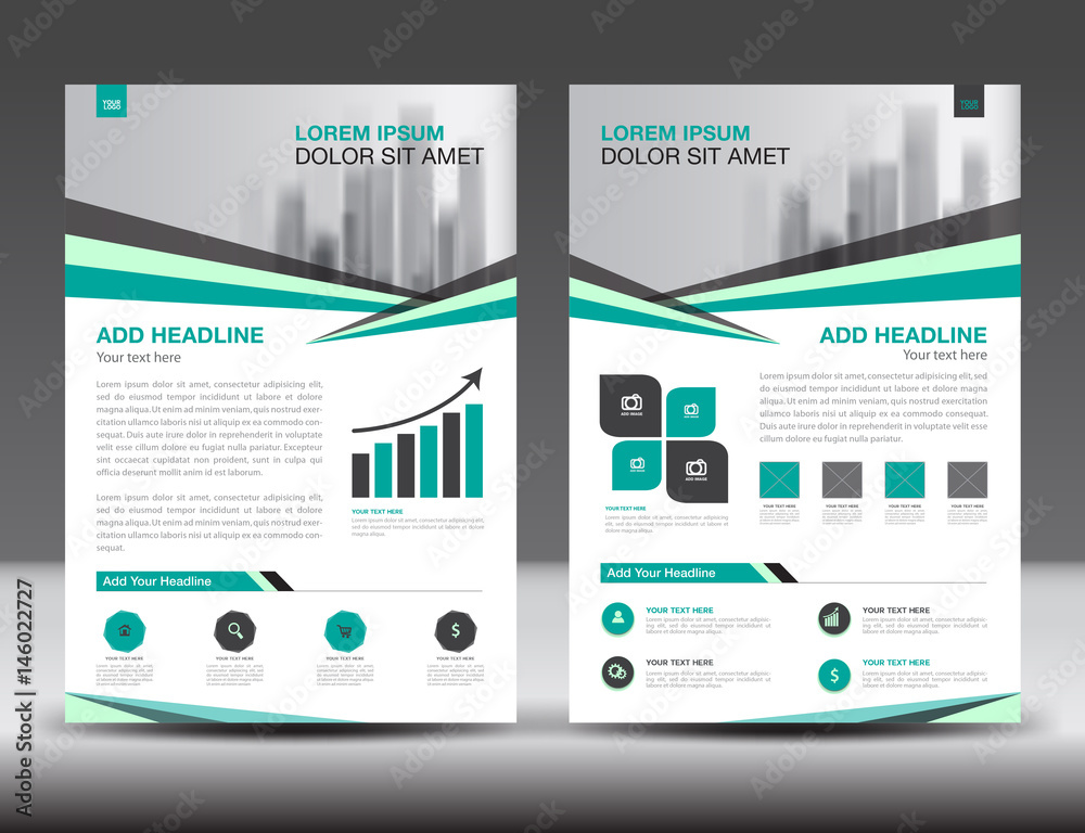 Business brochure flyer template, Green cover design, annual report, newsletter, ads