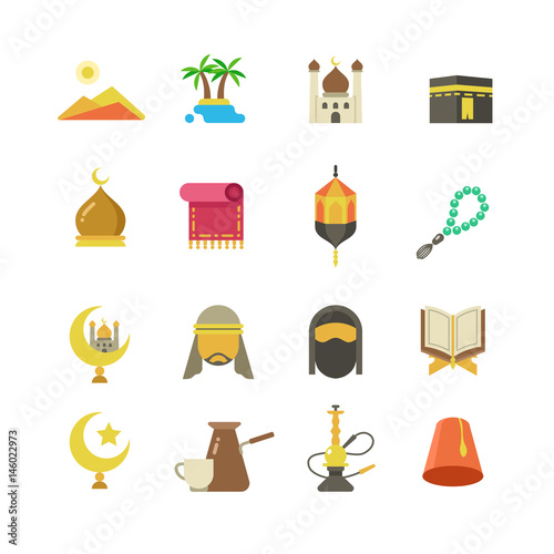 Arabic muslim culture vector icons. Arabian ramadan kareem Eid Mubarak holiday design