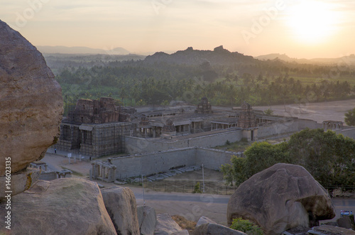 architecture ancient the city of Hampi in Indiaon a sunset
 photo