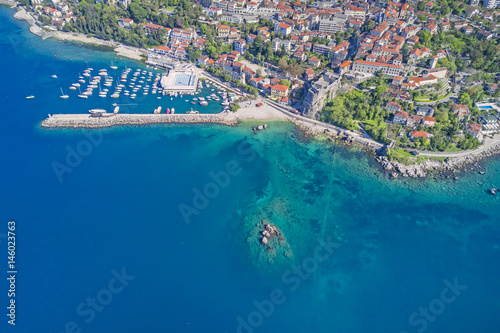 Top view of the beautiful city with a marina