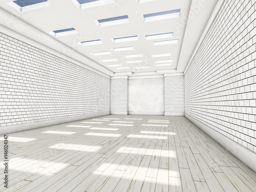 White empty room with parquet. 3D rendering