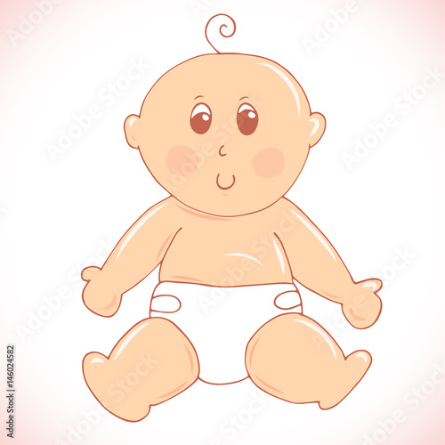 Cute little baby in diaper sitting on the floor illustration