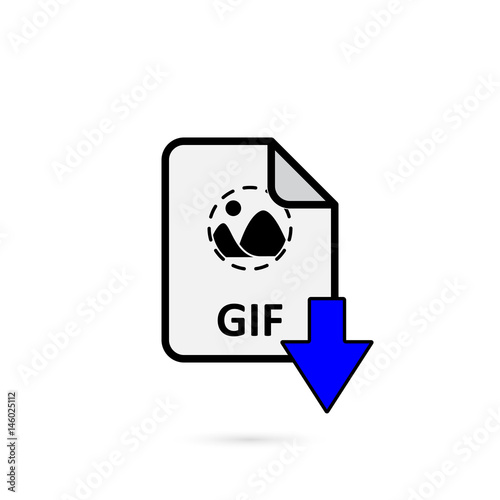 GIF file with blue arrow download button on white background vector