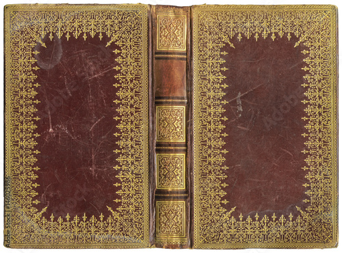 Antique book - open leather cover with a lot of gold relief ornaments - circa 1895