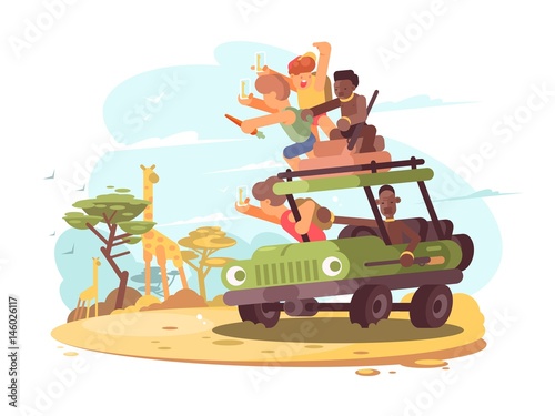 Group of tourists on safari