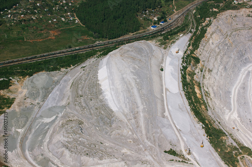 Limestone quarry, detail closeup aerial photography.