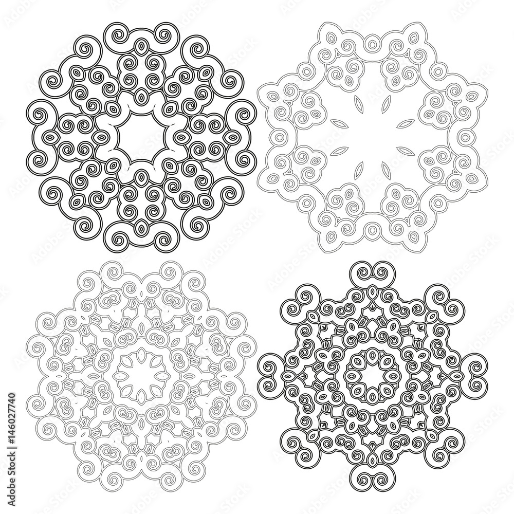 Floral motifs and design elements in swirl style isolated on white Floral motifs and design elements in swirl style isolated on white