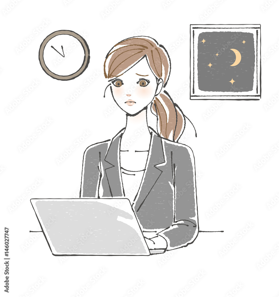 残業 女性 徹夜 オーバーワーク Stock Vector Adobe Stock