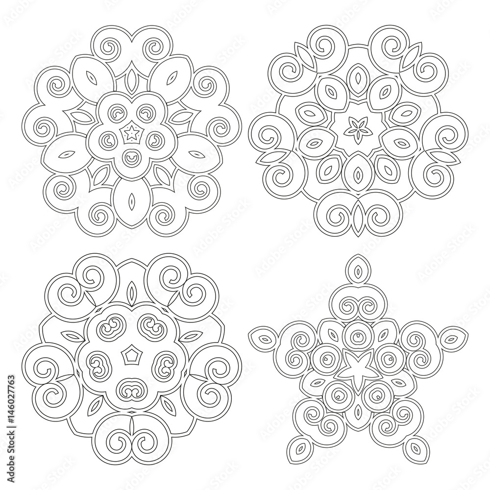 Floral motifs and design elements in swirl style isolated on white