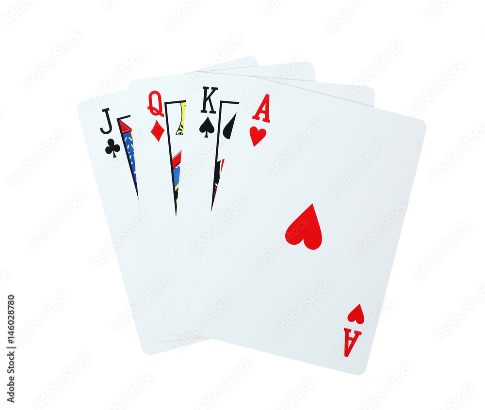 Obraz premium Poker hearts of J Q K A playing cards isolated on white background
