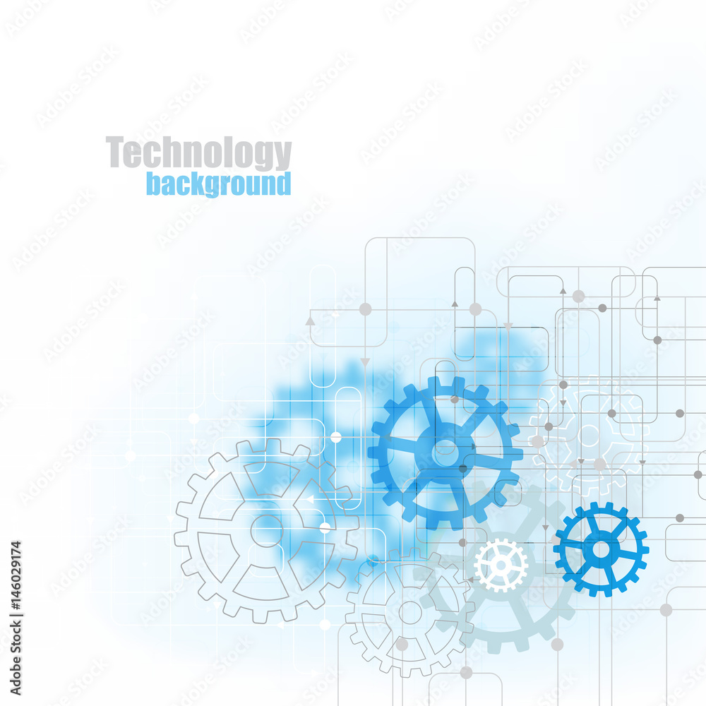 Blue abstract technology background with blue gears on a light background. Blue abstract technology background with blue gears on a light background.