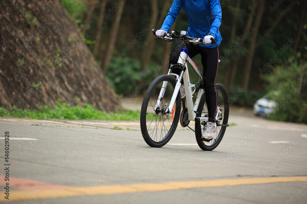 Fototapeta premium cyclist cycling mountain bike on forest trail