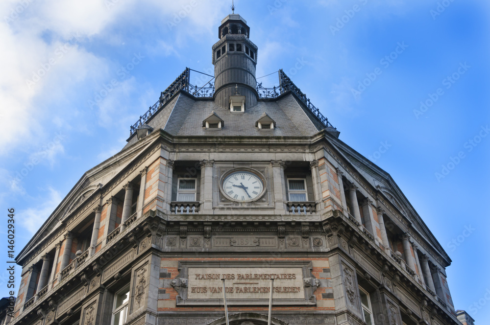 Maison des Parlementaires, old clock, Brussels, Belgium