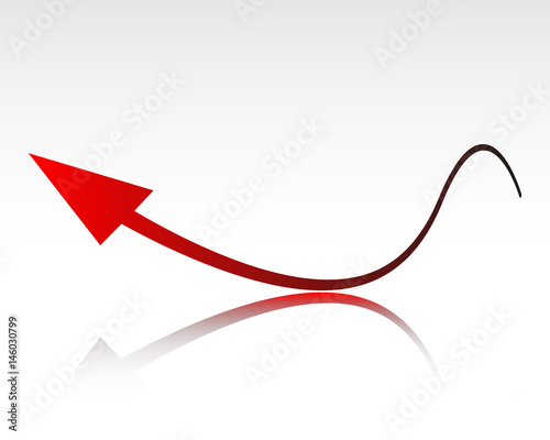 Red growth arrow on glossy background