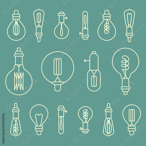 Set of retro stylized linear electric bulbs illustration