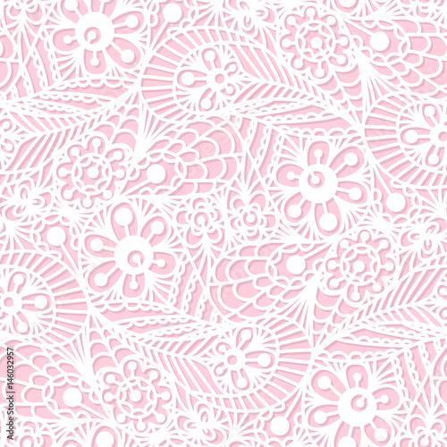 Seamless flower paisley lace pattern on pink background