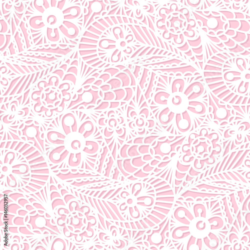 Seamless flower paisley lace pattern on pink background