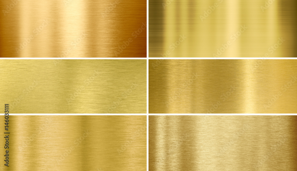 Gold or brass brushed metal textures - obrazy, fototapety, plakaty 