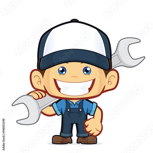 Mechanic holding a huge wrench