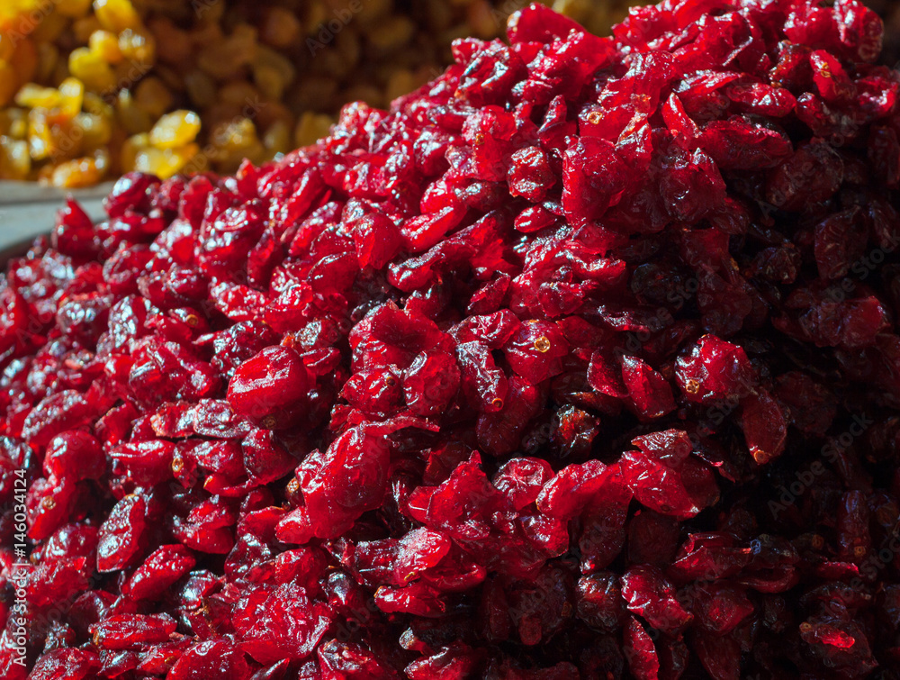 Piles of raisins.