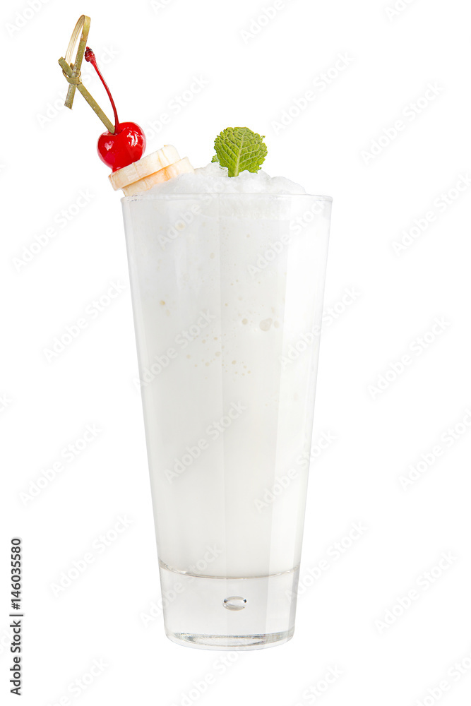 Milkshake with banana on white background Milkshake with banana on white background