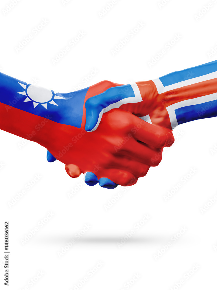 Flags Taiwan, Iceland countries, partnership friendship handshake concept. Flags Taiwan, Iceland countries, partnership friendship handshake concept.