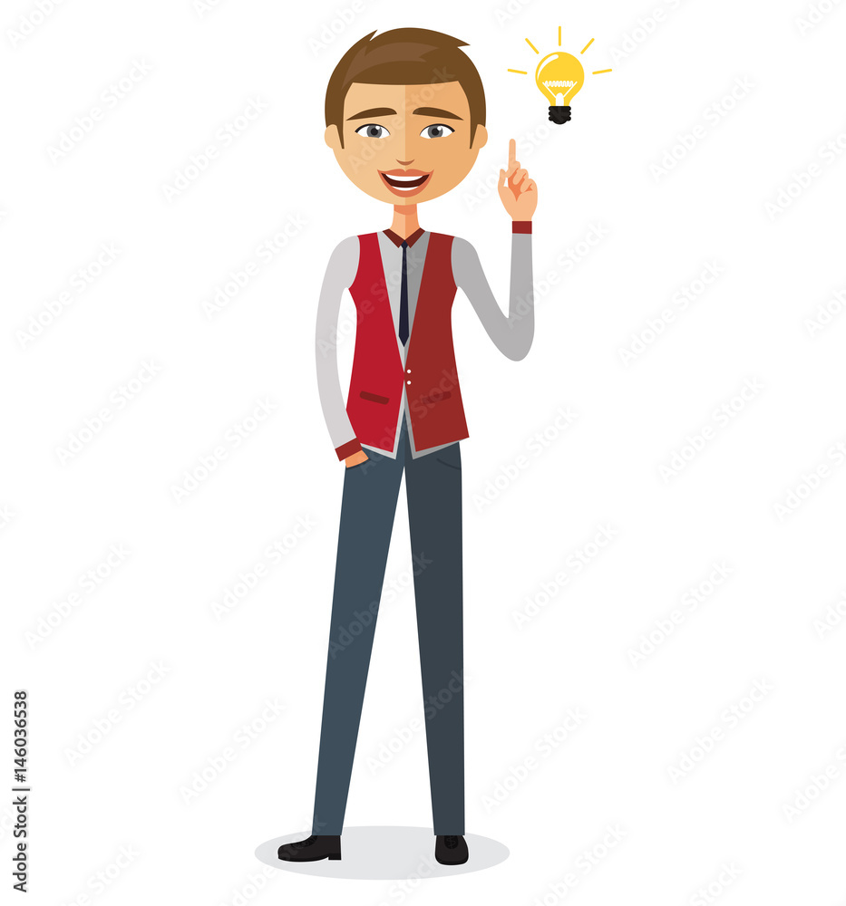 Businessman happy with his bright idea business concept illustration. Businessman happy with his bright idea business concept illustration.
