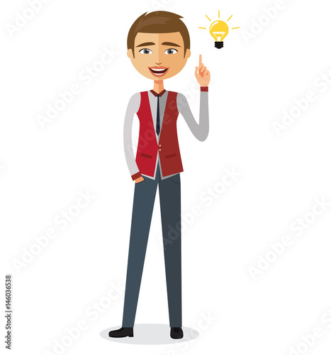 Businessman happy with his bright idea business concept illustration.