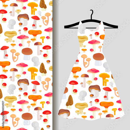 Women dress fabric pattern with mushrooms