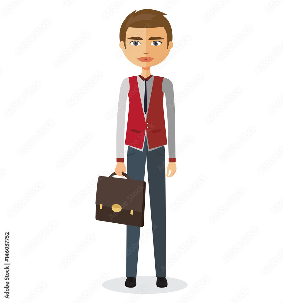 Young banker with documents vector flat cartoon illustration. Young banker with documents vector flat cartoon illustration.