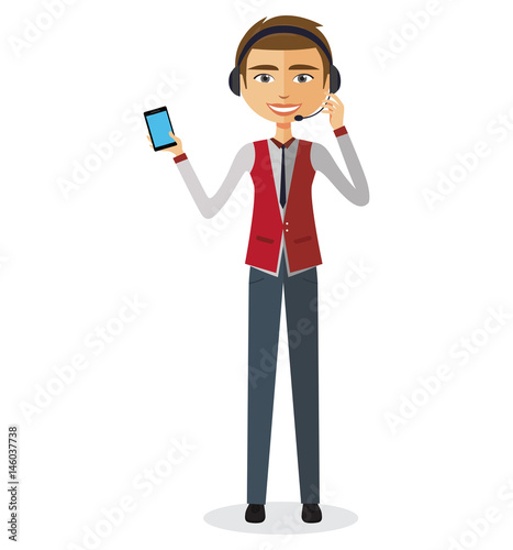 Customer service call center man operator vector illustration.