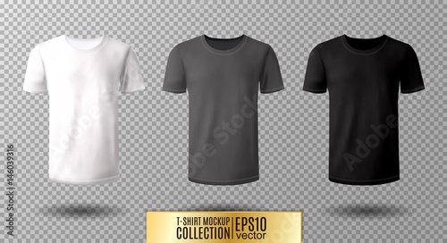 Shirt mock up set. T-shirt template. Black, gray and white version, front design. © leezarius