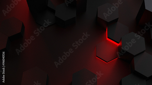 Abstract technological hexagonal background with red illumination