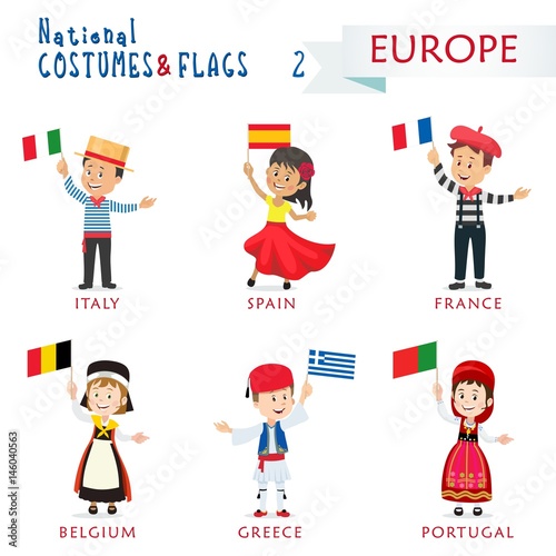 National costumes and flags of the nations - Kids of the world - Europe