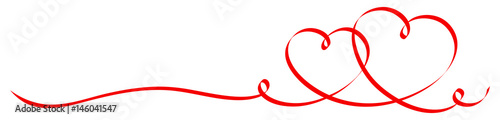 Banner Right 2 Connected Red Calligraphy Hearts Ribbon