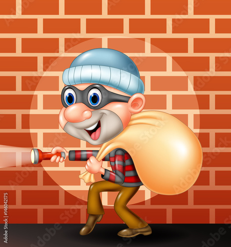 Thief cartoon with sack of money