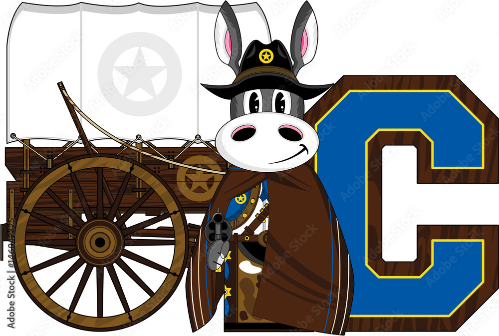 Fototapeta premium C is for Cowboy Donkey Alphabet Learning 