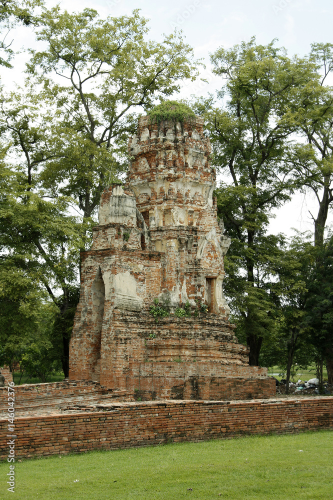Old ruined forgotten Hindu temple in Ayutthaya in Thailand