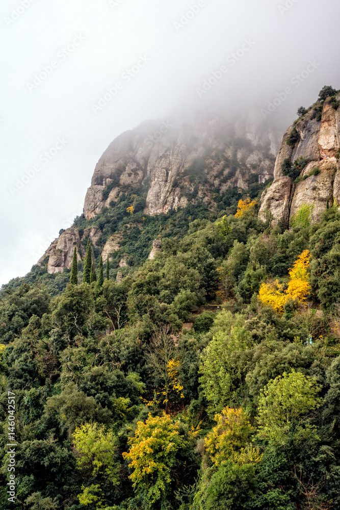Mountain landscape at the Santa Maria de Montserrat monastery. Spain.