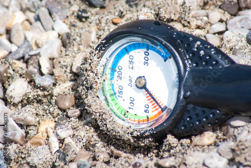 Close up of barometer.diving equipment