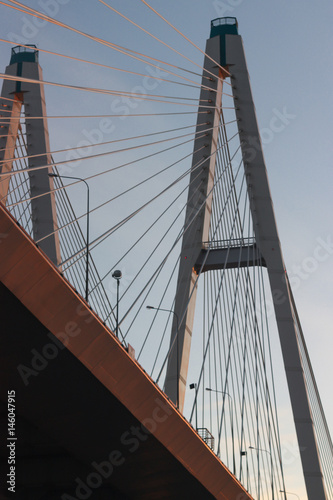 View of the bridge cable-stayed and roadway. © jonnyslav