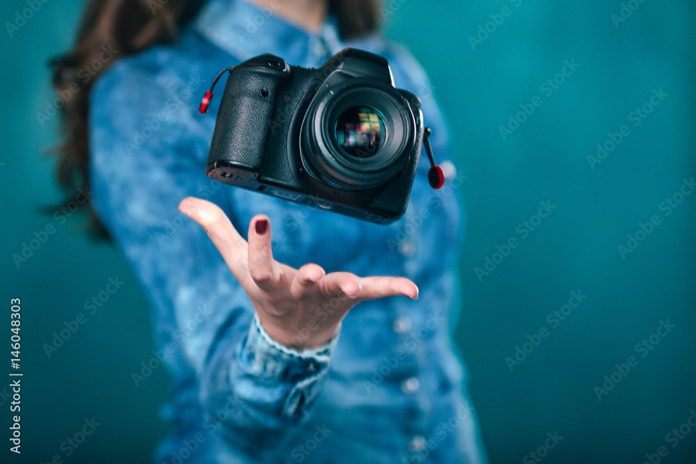Young beautiful Girl with retro camera Young beautiful Girl with retro camera