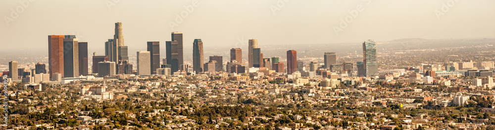 Panorama cityscape of hazy Los Angeles skyline